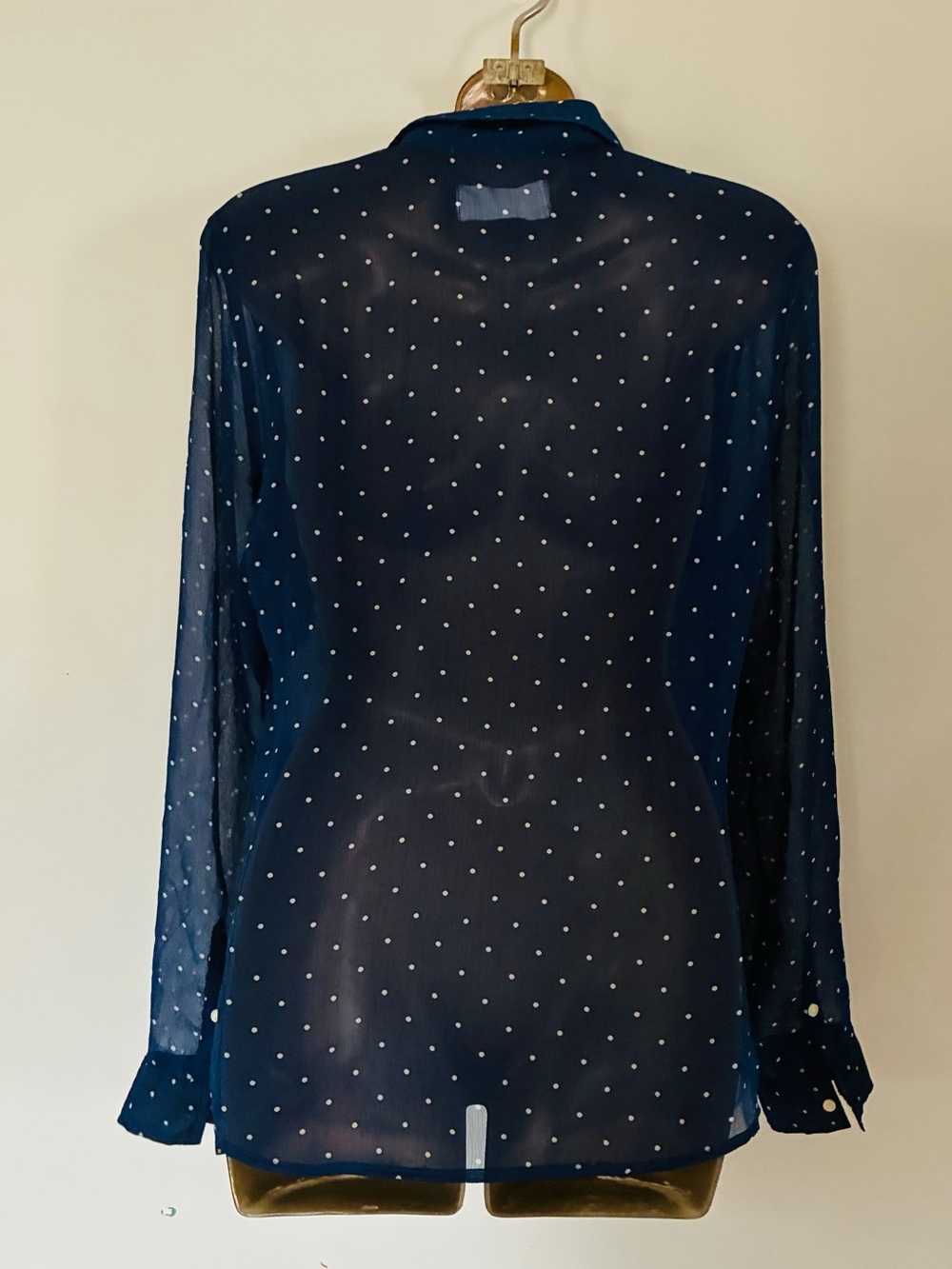 Abercrombie & Fitch Navy Polka Dot Sheer Button Down Blouse Top Size S - Picture 4 of 5